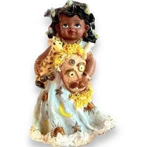 K’s Collection Bedtime Figurine African American Child Hold Tribal Mask and Toy